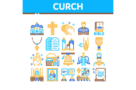 Church Christianity Collection Icons Set Vector: A Comprehensive Resource for Religious and Design Purposes
